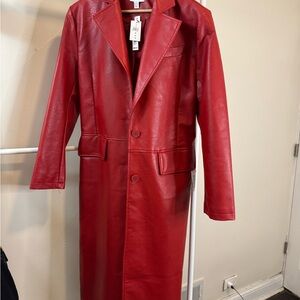Topshop Faux Red Leather Trench Coat